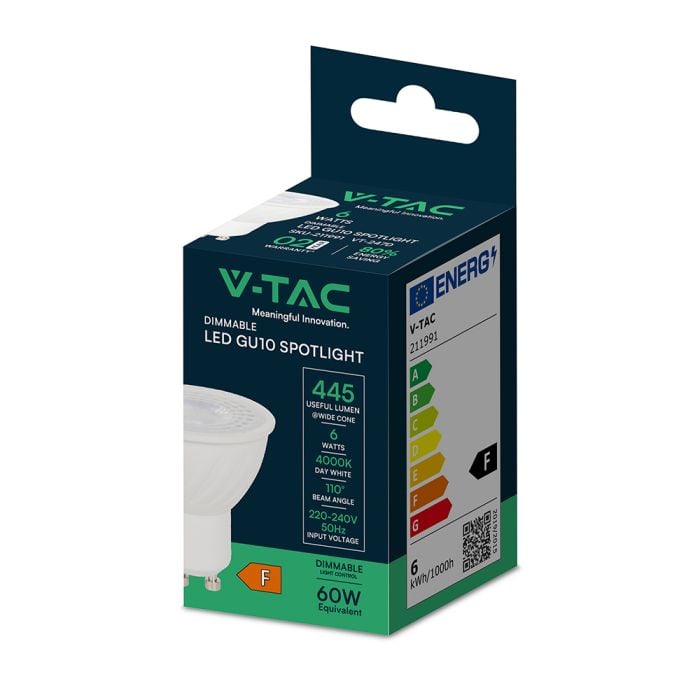 V-TAC LED Dimmable Dicroica - GU10 - Lente 110° - IP20 - Blanco - 6W - 445 Lumens - 3000K-extra-7.webp