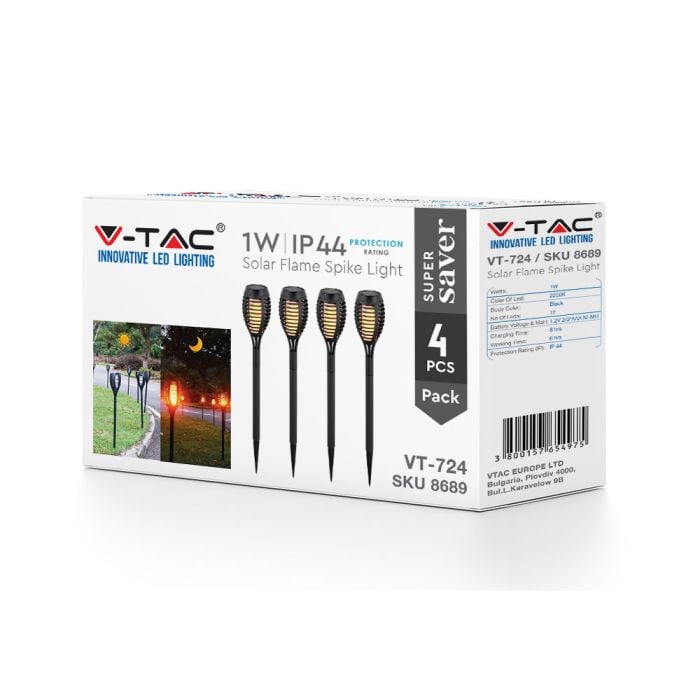 V-TAC Solar Flame Stick Lights - IP44 - Negro - 1W - 2200K  - Pack de 8-extra-4.webp