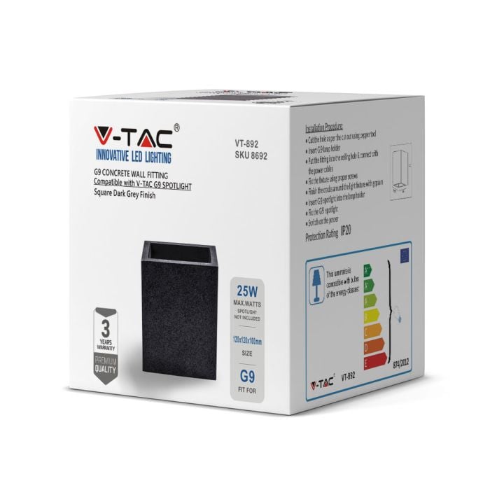 V-TAC LED Lámpara de pared- Aplique Hormigón - G9 - IP20 - Gris Oscuro-extra-4.webp