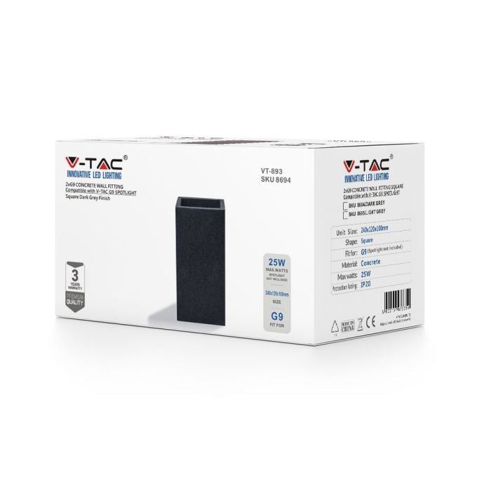 V-TAC LED Lámpara de pared x2 - Aplique Hormigón - G9 - IP20 - Gris Oscuro-extra-4.webp