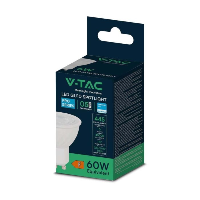 V-TAC LED Dicroica - Samsung - GU10 - Lente 110° - IP20 - Blanco - 6W- 445 Lumens - 4000K-extra-7.webp