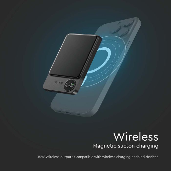 V-TAC Batería externa magnética  - Inalámbrico - Gris espacial - 5000mAh-extra-6.webp