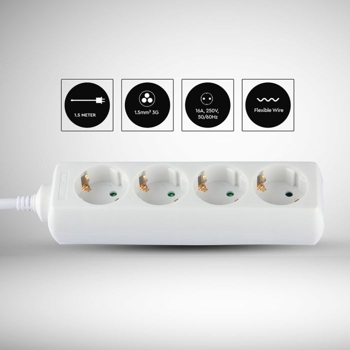 Adaptadores y tomas V-TAC - 4 vías - Alargadera - IP20 - Blanco - Cable de 1,5 m-extra-3.webp