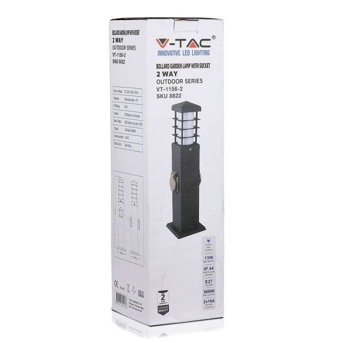 V-TAC Adaptadores y Tomas - 2 Vías - Tomas de Jardín - E27 - IP44 - Oscuro - Gris-extra-5.webp