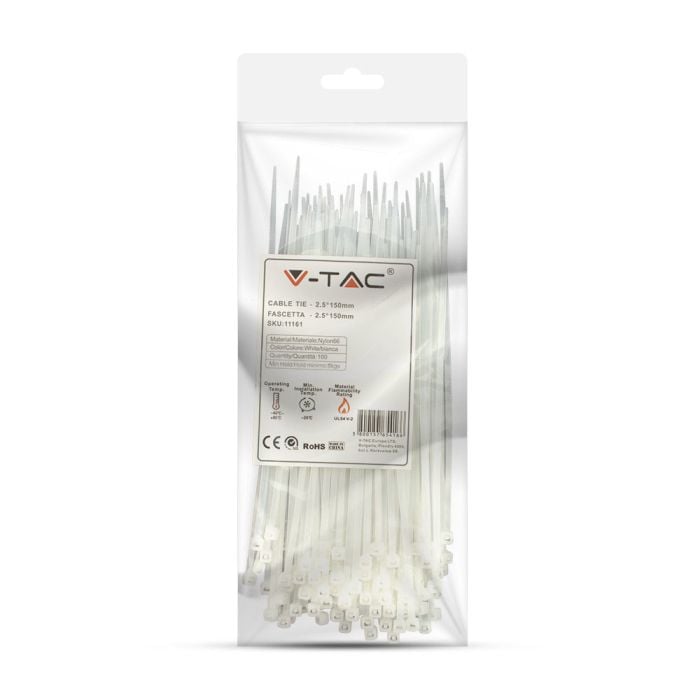 V-TAC Brida de Nylon - 2.5 x 150mm - Blanca - 100 Piezas/Paquete-extra-7.webp