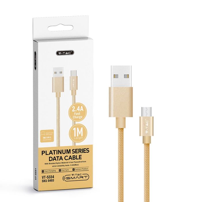 V-TAC Cable USB - Trenzado - Tipo C - Platinum Series - Oro - 1M-extra-6.webp