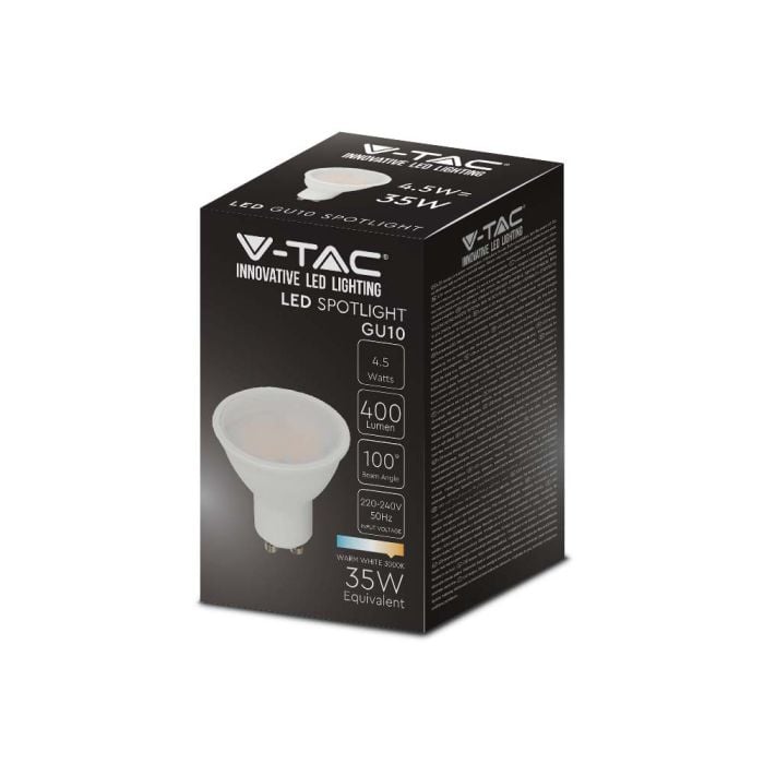 Dicróica LED V-TAC - GU10 - Lente 110° - IP20 - Blanco Lechoso - 4.5W - 400 Lúmenes - 4000K-extra-5.webp