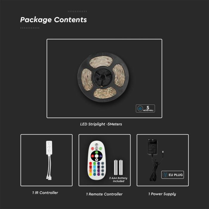 V-TAC Tira de luz LED Kits - 5m - IP65 Impermeable - RGB + 3IN1-extra-14.webp