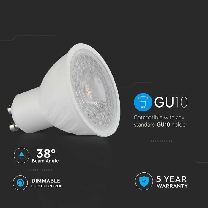 Dicróica LED regulable V-TAC Samsung GU10 Lente 38° IP20 Blanco 6W 445 Lúmenes 3000K-extra-7.webp