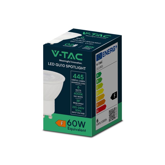 V-TAC LED Dicroica - GU10 - Lente 38° - IP20 - Blanco - 6W - 445 Lumens - 3000K-extra-6.webp