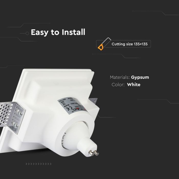 V-TAC LED Aro cuadrado - Empotrable - GU10 - IP20 - Blanco-extra-4.webp