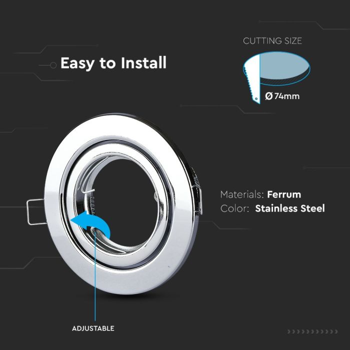 V-TAC LED Aro redondo - Empotrable - GU10 - IP20 - Acero inoxidable-extra-4.webp