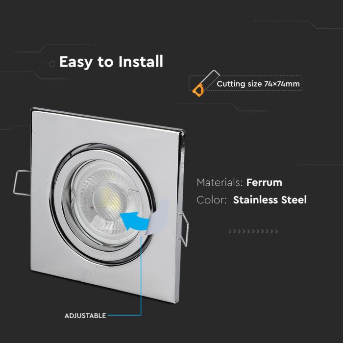 V-TAC LED Aro cuadrado - Empotrable - GU10 - IP20 - Acero inoxidable-extra-4.webp
