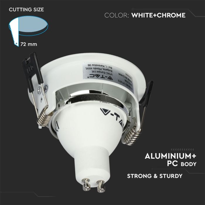 V-TAC LED Aro redondo - Empotrable - GU10 - IP20 - Blanco + Cromo-extra-3.webp