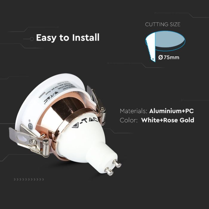 V-TAC LED Aro redondo - Empotrable - GU10 - IP20 - Blanco + Oro Rosa-extra-4.webp