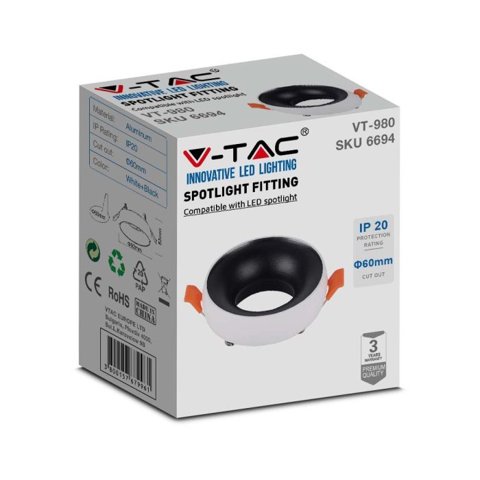 V-TAC LED Aro redondo  - Empotrables - GU10 - IP20 - Blanco + Negro-extra-5.webp