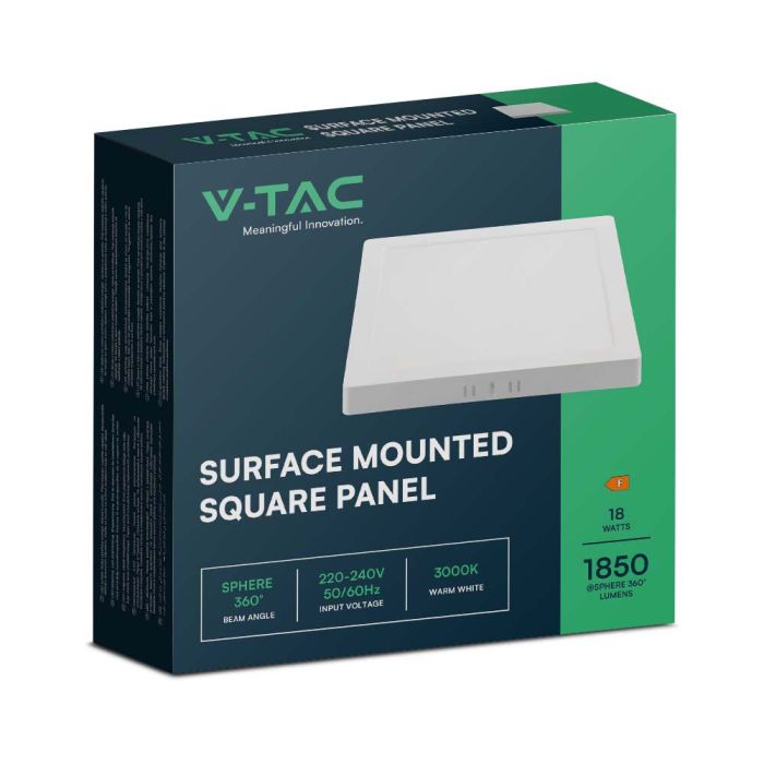 V-TAC LED Mini Panel Cuadrado - Superficie Delgada - IP20 - Cuerpo Blanco - 18W- 1850 Lumens - 3000K-extra-6.webp