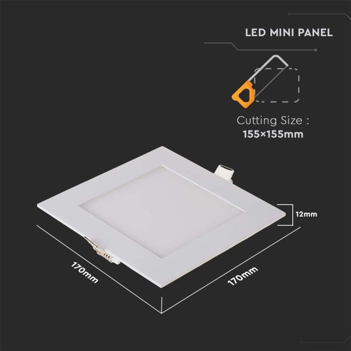 Mini panel LED cuadrado V-TAC - Serie Premium - IP20 - Blanco - 12W - 1160 Lúmenes - 6400K-extra-4.webp