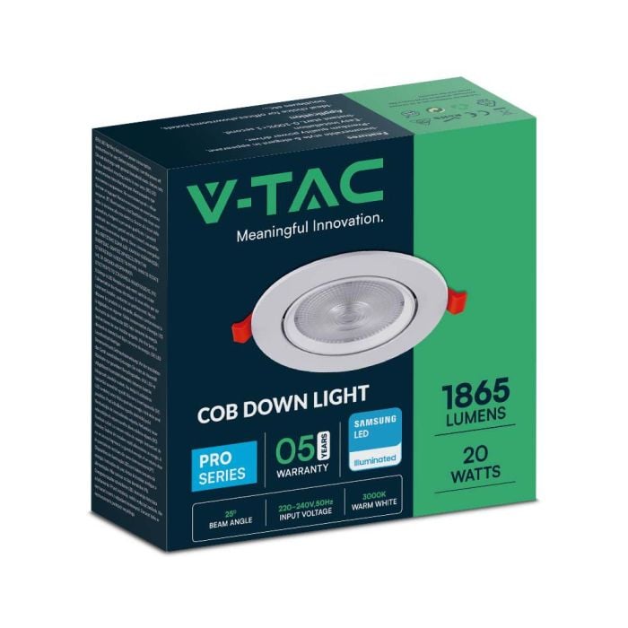V-TAC LED Foco empotrable Ajustable - Samsung - IP20 - Blanco - 20W - 1865 Lumens - 3000K-extra-9.webp