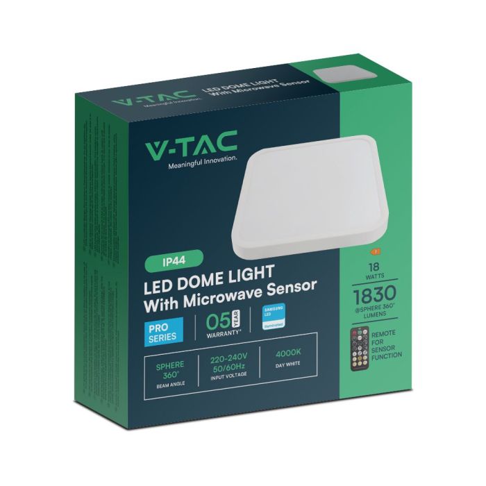 V-TAC LED Plafón cuadrado - Samsung - Sensor - IP44 - Blanco - 18W- 1830 Lumens - 4000K - 295MM-extra-9.webp