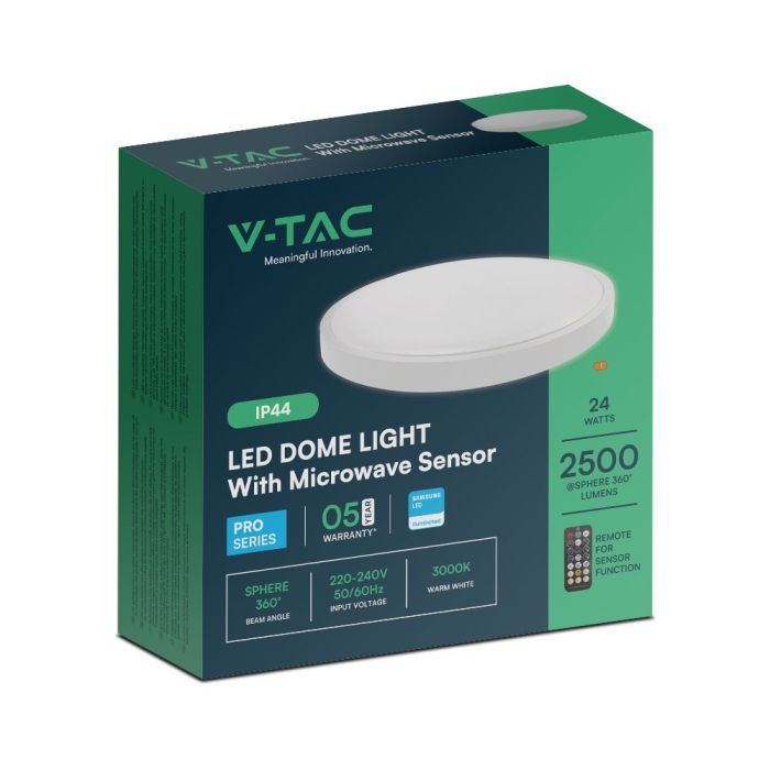 V-TAC LED Plafón redondo - Samsung - Sensor - IP44 - Blanco - 24W- 2500 Lumens - 6500K - 350MM-extra-9.webp