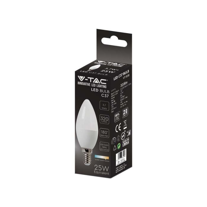 Bombilla LED V-TAC - Vela - Soporte E14 - IP20 - Blanca - 3.7W - 320 Lumens - 6500K - Pack de 25-extra-5.webp