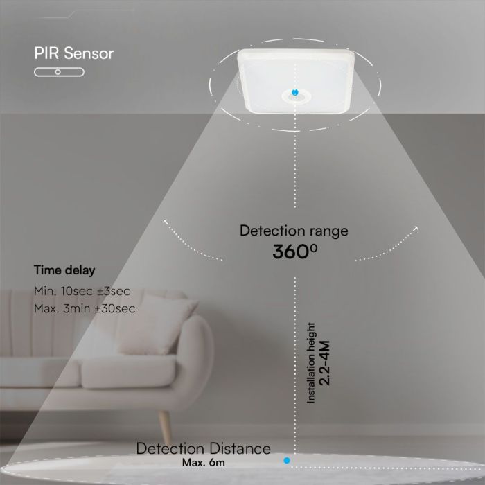 V-TAC LED Luz Techo - Sensor PIR - Samsung - IP20 - Blanco - 12W - 1100 Lumens - 3IN1-extra-8.webp