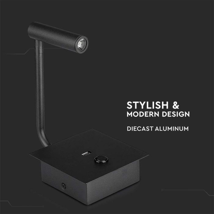 V-TAC LED Lámpara de pared- Side Light - IP20 - Negro - 3W - 150 Lumens - 3000K-extra-3.webp