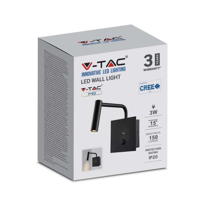 V-TAC LED Lámpara de pared- Side Light - IP20 - Negro - 3W - 150 Lumens - 3000K-extra-9.webp
