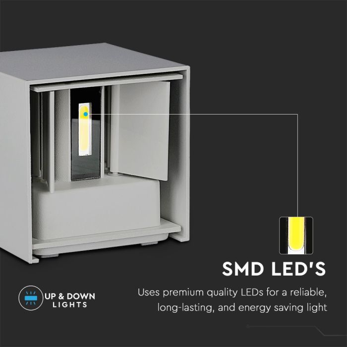 V-TAC LED Aplique Cuadrado - Bridgelux - IP65 Estanco - Gris - 6W - 660 Lumens - 4000K-extra-1.webp