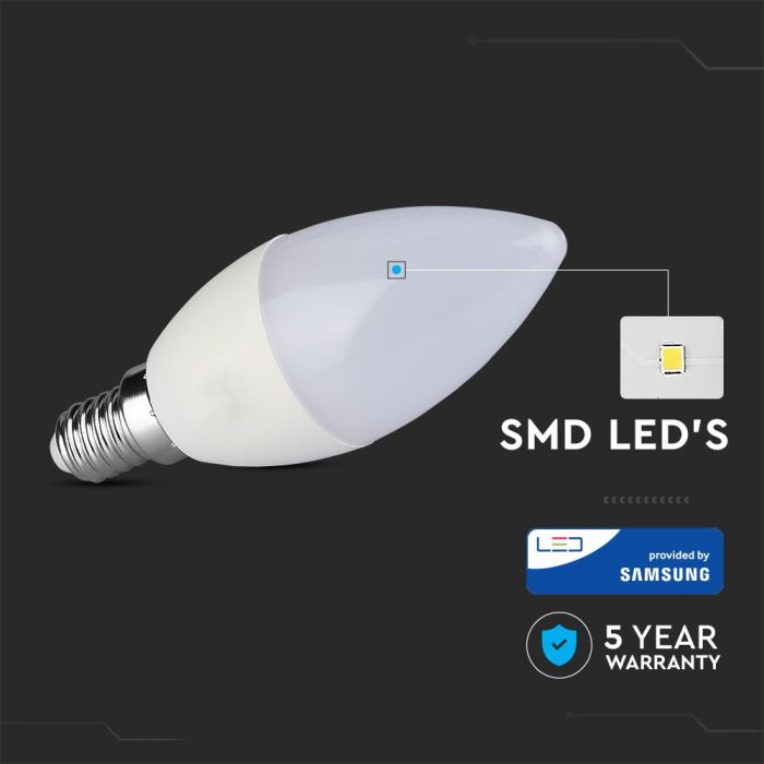 Bombilla LED V-TAC - Samsung - Vela - Soporte E14 - IP20 - Blanca -7W - 600 Lúmenes - 3000K-extra-4.webp