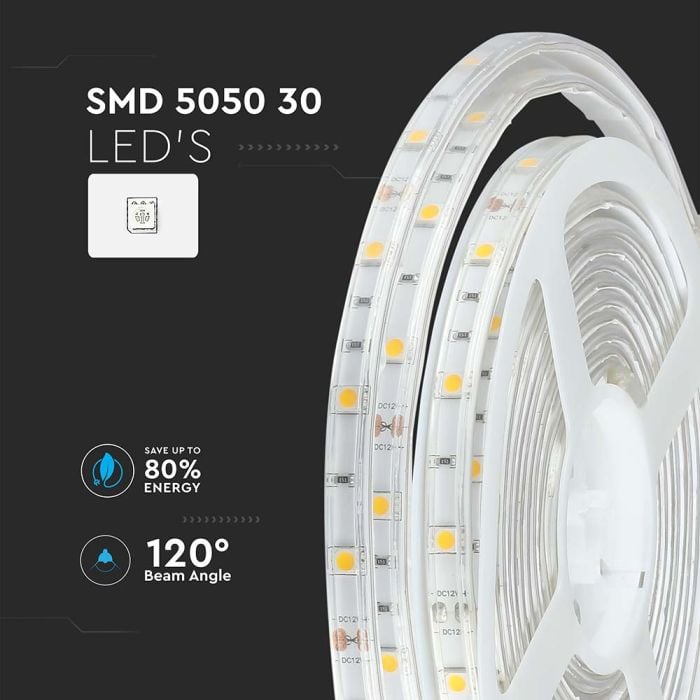 Tira de luz LED V-TAC - IP65 Impermeable - 3000K - Precio/1m (5m Rollo)-extra-5.webp
