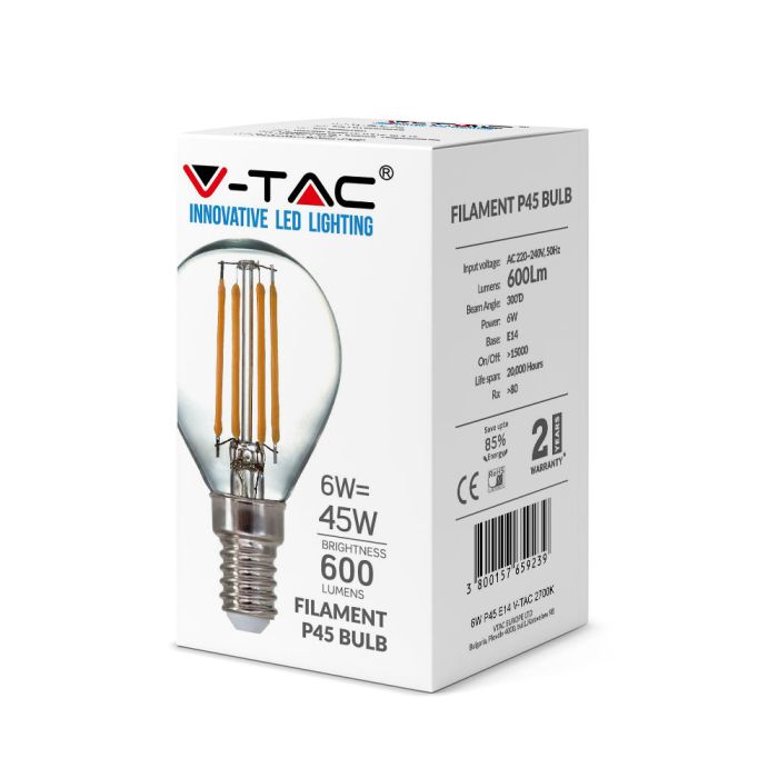 Bombilla LED V-TAC - Golf - Soporte E14 - IP20 - Transparente - 6W- 600 Lumens - 2700K-extra-5.webp