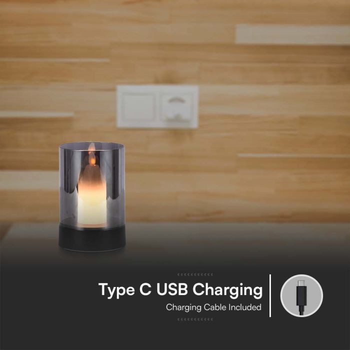 V-TAC Lámpara de Sobremesa Recargable - IP20 - Negro+Vidrio Ahumado - 2W - 110 Lumens - 3000K-extra-6.webp