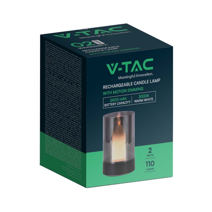 V-TAC Lámpara de Sobremesa Recargable - IP20 - Negro+Vidrio Ahumado - 2W - 110 Lumens - 3000K-extra-7.webp