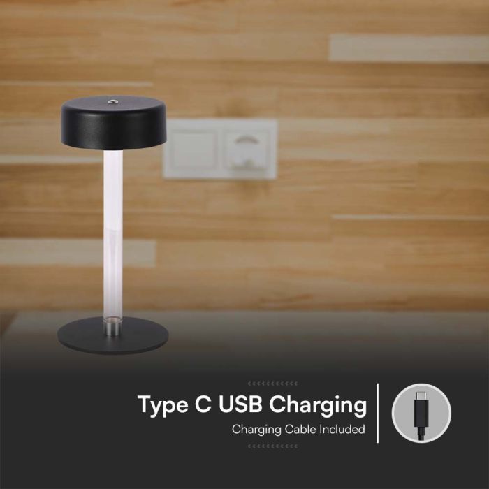 V-TAC Lámpara de Sobremesa Recargable - IP20 - Negro+Transparente - 3W - 210 Lumens - 3IN1-extra-6.webp