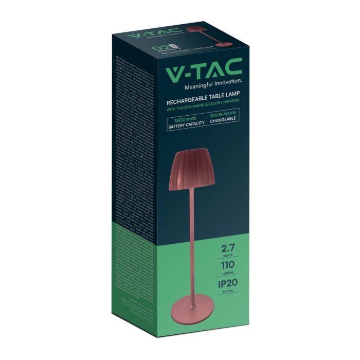 V-TAC Lámpara de Sobremesa Recargable - IP20 - Marrón - 2.7W- 110 Lumens - 3IN1-extra-9.webp