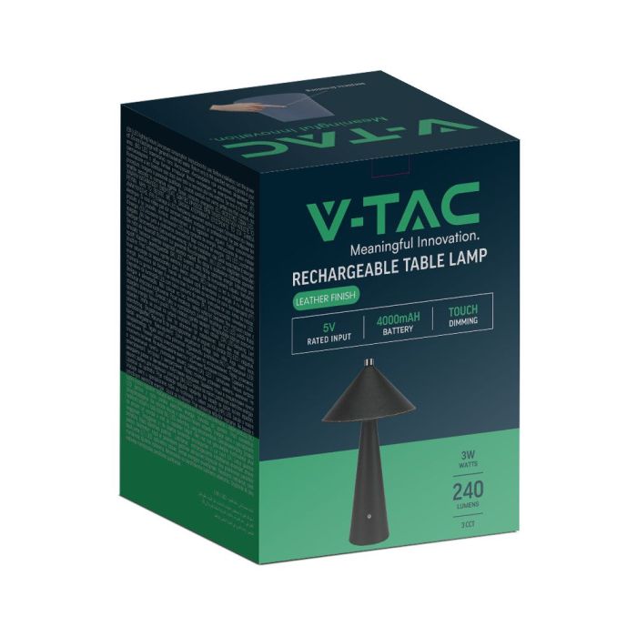 V-TAC Lámpara de Sobremesa Recargable - IP20 - Negra - 3W - 240 Lumens - 3IN1-extra-7.webp