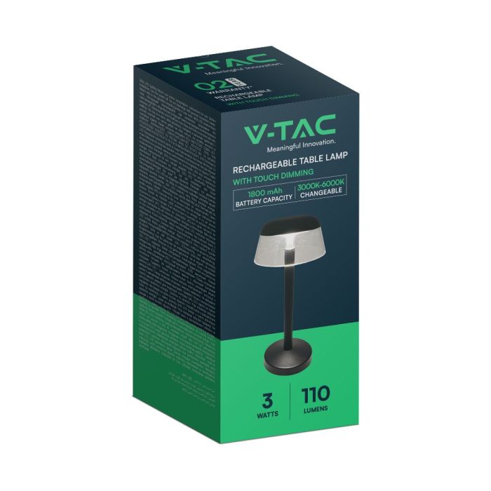 V-TAC Lámpara de Sobremesa Recargable - IP20 - Negra - 3W - 110 Lumens - 3IN1-extra-8.webp