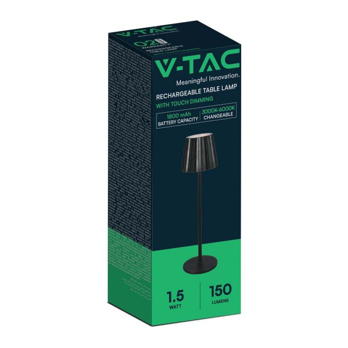 V-TAC Lámpara de Sobremesa Recargable - IP20 - Cuerpo Negro - 1.5W- 150 Lumens - 3IN1-extra-8.webp