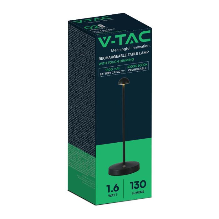 V-TAC Lámpara de Sobremesa Recargable - IP20 - Cuerpo Negro - 1.6W- 130 Lumens - 3IN1-extra-7.webp