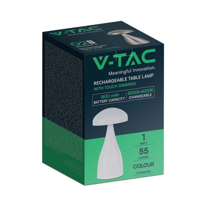 V-TAC Lámpara de Sobremesa Recargable - IP20 - Blanca - 1W - 55 Lumens - 3IN1-extra-7.webp