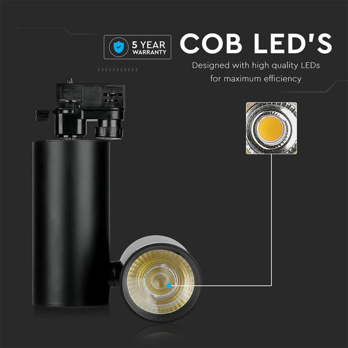 V-TAC LED Foco de carril - IP20 - Negro - 30W - 2700 Lumens - 6400K-extra-3.webp