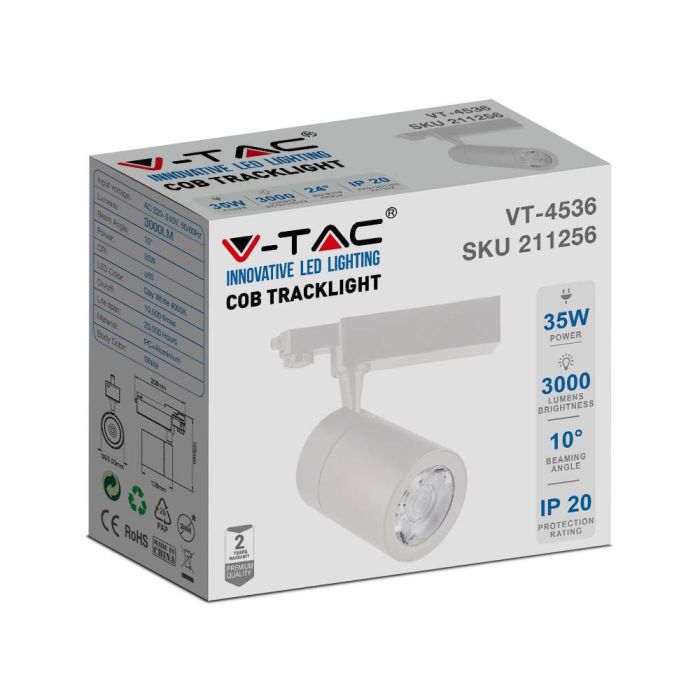 V-TAC LED COB Foco de carril - IP20 - Blanco - 35W- 3000 Lumens - 6400K-extra-10.webp