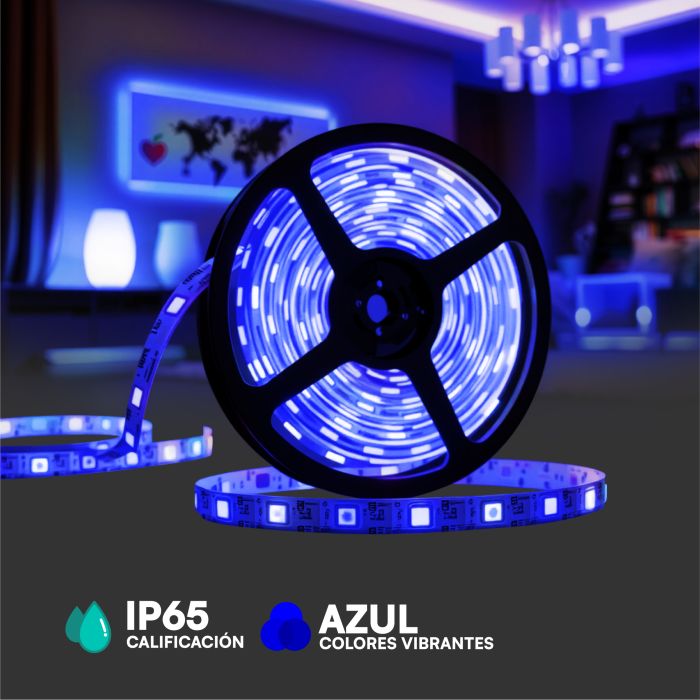 V-TAC Tira de Luz LED - IP65 Impermeable - Código de Color: Azul - Precio/1m (5m Rollo)