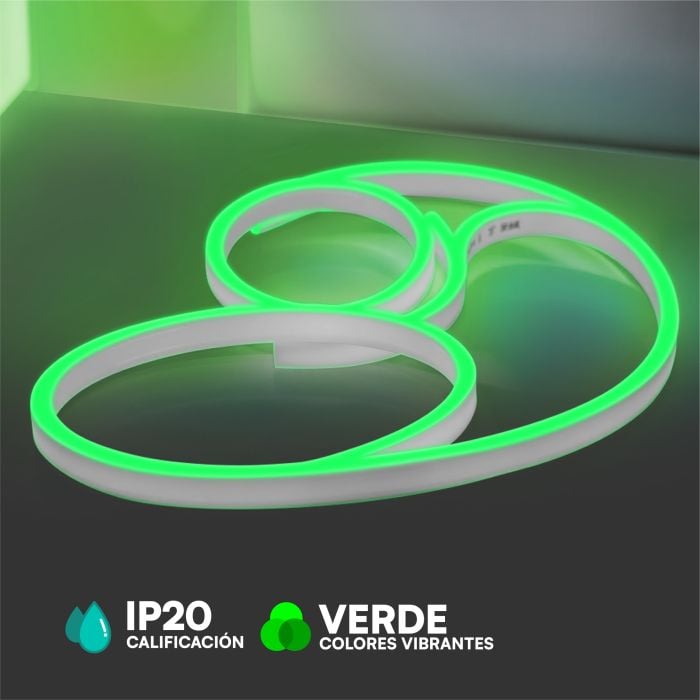 V-TAC Tira de Luz LED - Neon Flex - IP20 - Código de Color: Verde - Precio/1m (Rollo 10m)