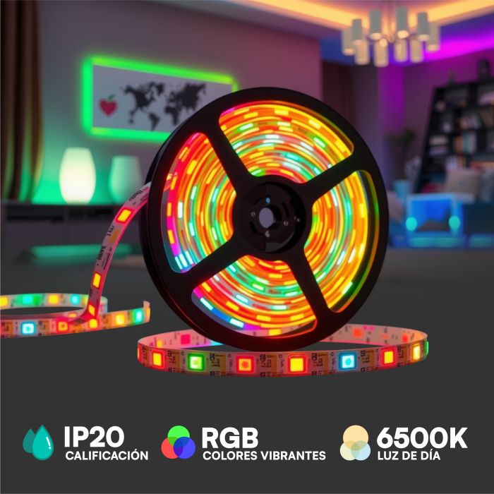 V-TAC Tira de Luz LED - IP20 - RGB + 6400K - Precio/1m (5m Rollo)