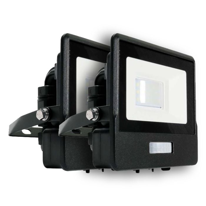 Proyector LED V-TAC - Samsung - Sensor PIR - Impermeable IP65 - Negro - 10W - 735 Lumens - 3000K - Pack de 2