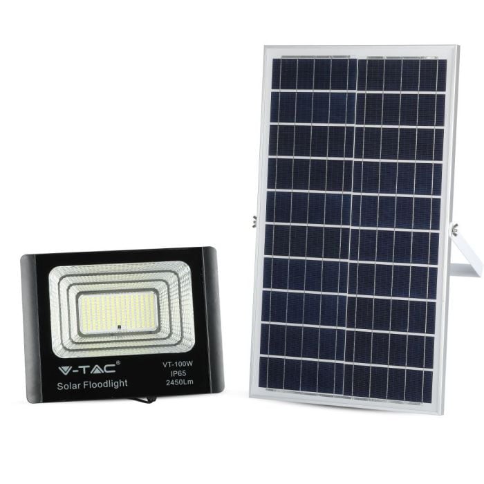 Proyector con panel solar V-TAC - IP65 Impermeable - Negro - 35W - 2450 Lumens - 6000K