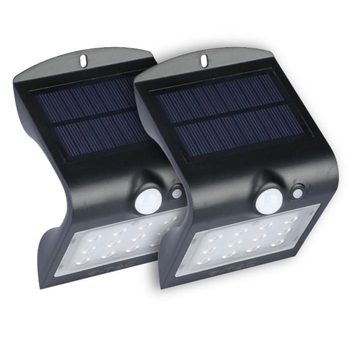 Aplique Solar V-TAC - IP65 Impermeable - Negro - 1.5W - 220 Lumens - 4000K - Pack de 2